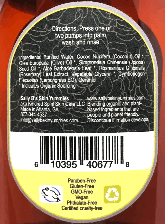 Sally B's pure ingredients